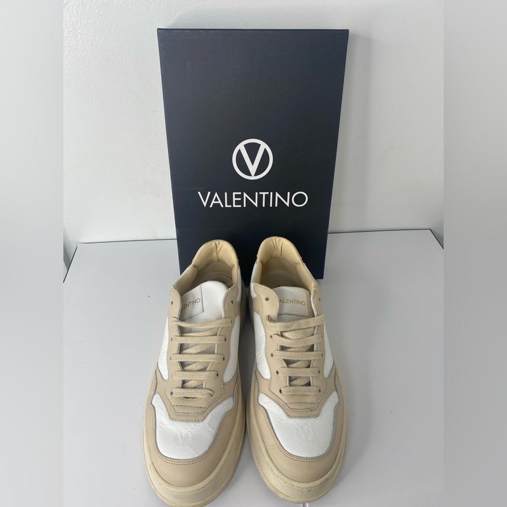 Valentino Designer Beige and White Platform Luxury Sneakers - Picture 5 of 5
